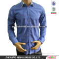 Elegant Light blue 100%Cotton Men checker casual shirt with printed collar and S,M,L,XL,XXL 50S yran count
